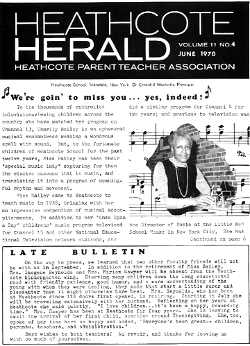 Charity Bailey's retirement in Heatcote Herald June 1970
